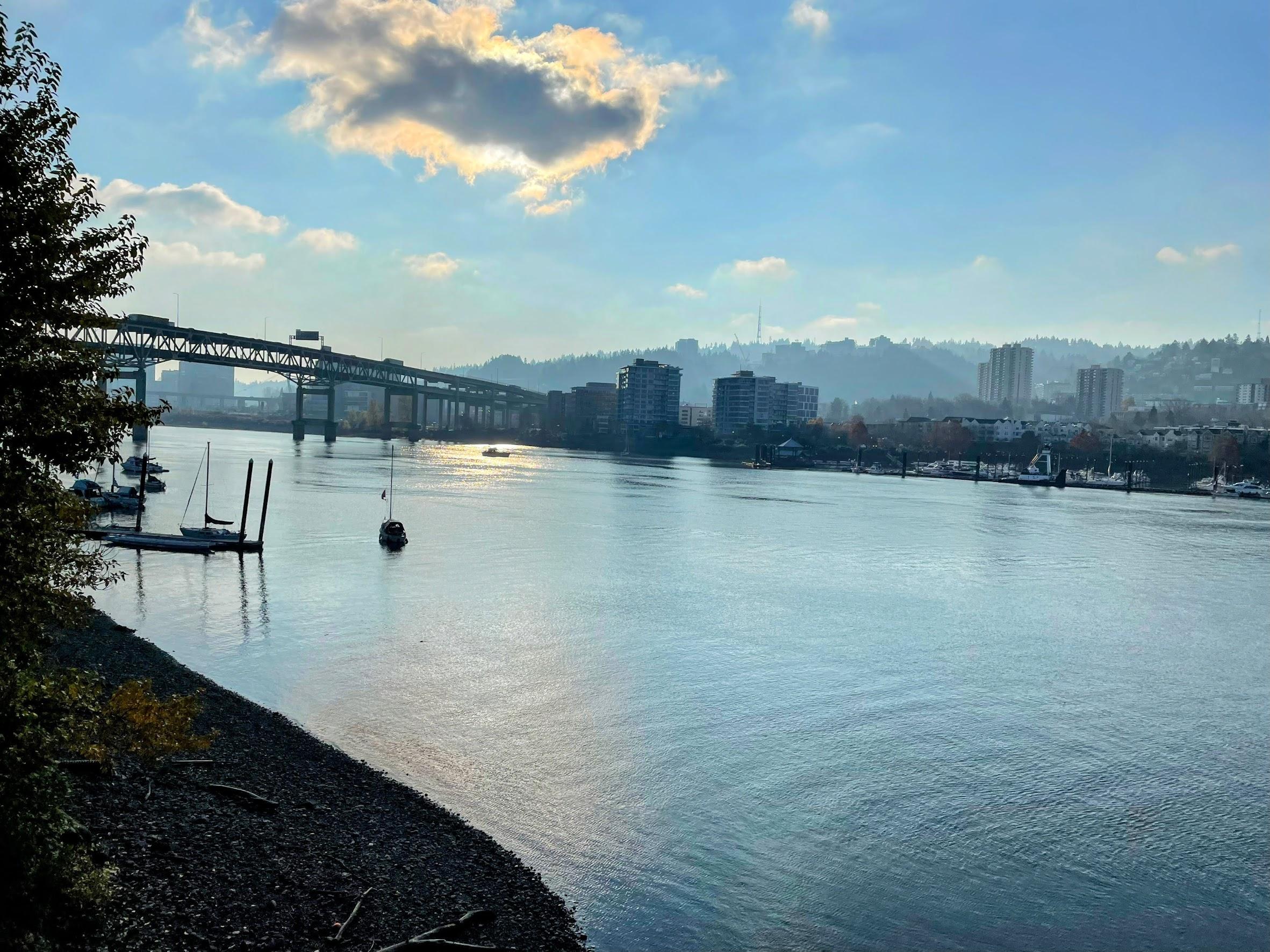 The Willamette River, overlooking the city of Portland, OR, USA